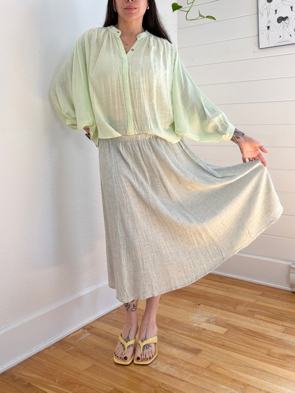 Vintage linen blend midi skirt